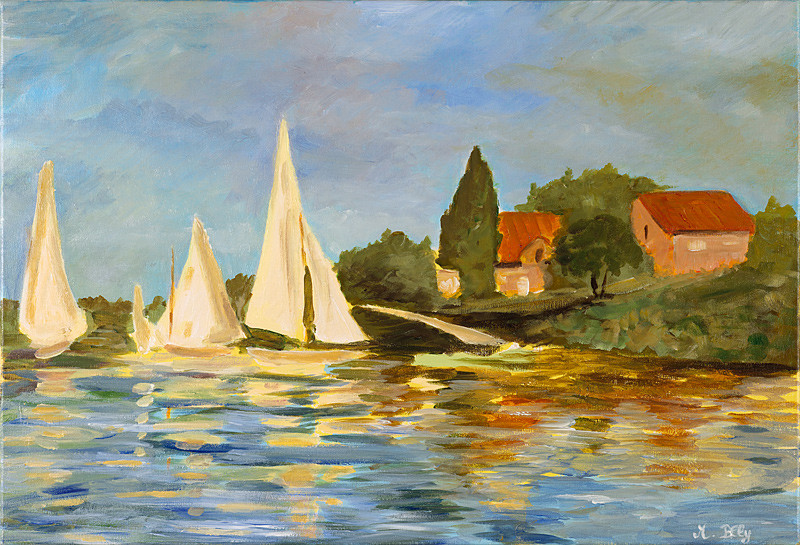 Les frégates 50x73 Acrylique sur toile de lin