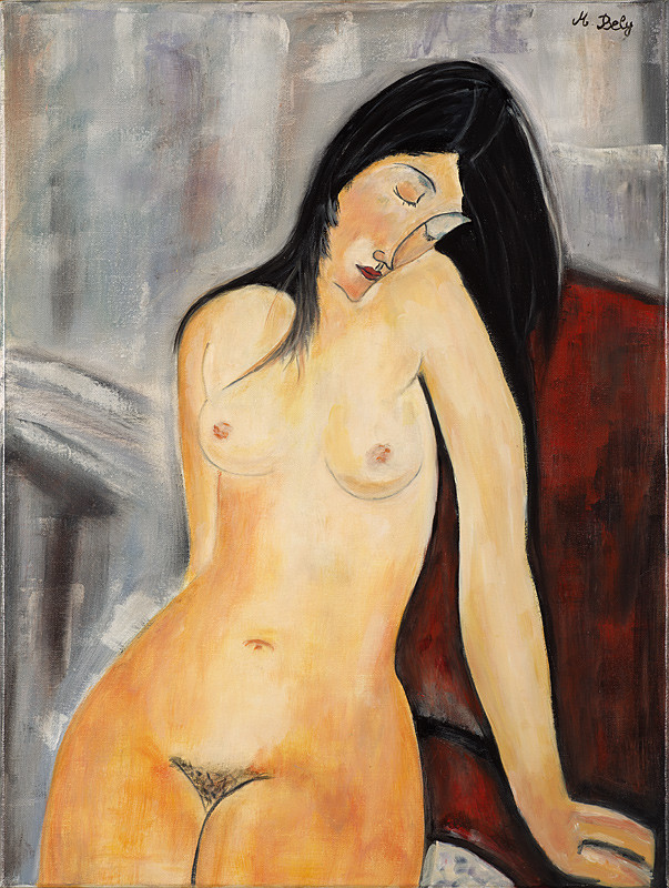 Nu à la manière de M... 46 x61 Huile sur toile par Ambre B