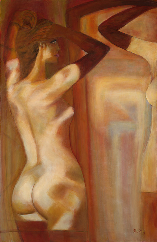 Nu au miroir 65x100 Huile sur toile de lin Collection privée par Ambre B