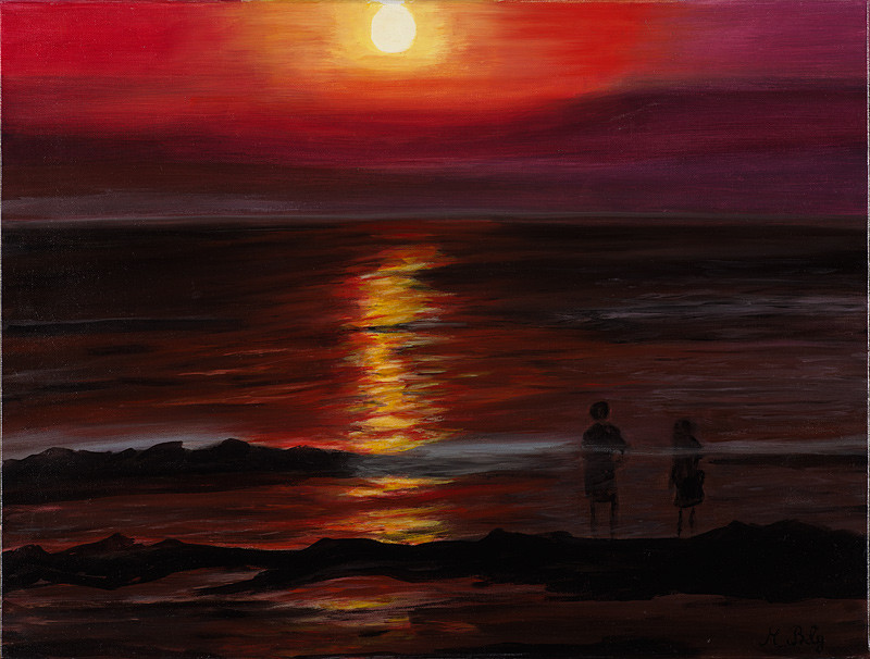 Soleil couchant 40x61 Huile sur toile de lin par Ambre B