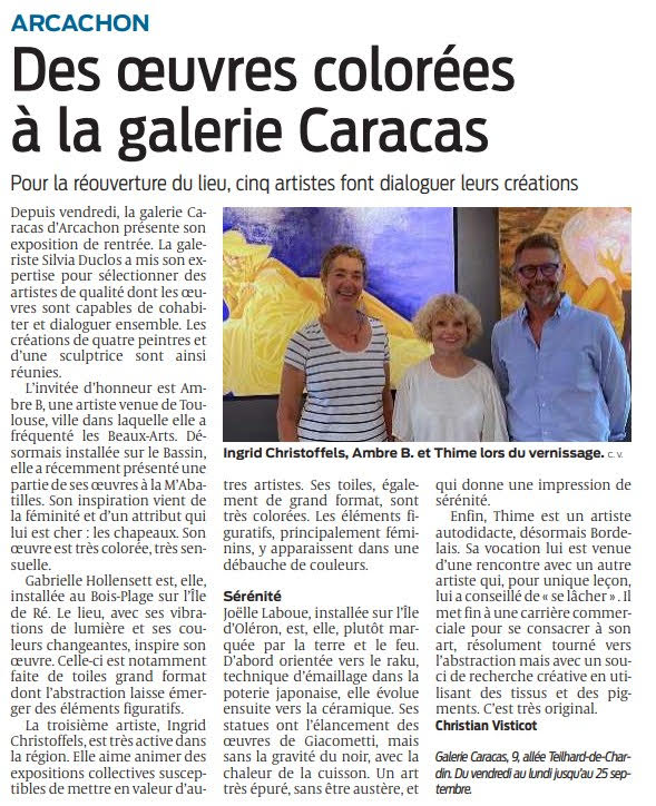 Article Sud-Ouest pour l&rsquo;Exposition Caracas Septembre&nbsp;2023